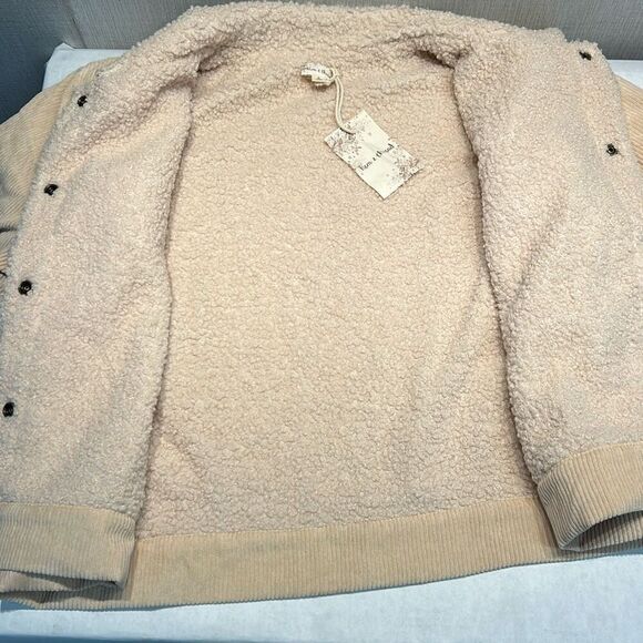 NEW Hem & Thread Corduroy Sherpa Trucker Jacket Sz Large Tan Beige Snap Button - Picture 7 of 7